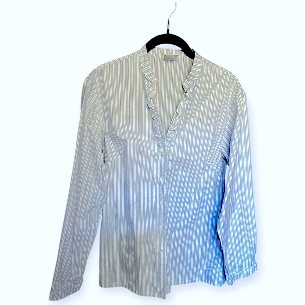 Brooks Brothers Button Up Ruffle Neckline Cotton Pj Top